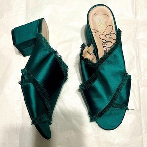 Libby Edelman Emerald Green Satin Silky  Block Heel